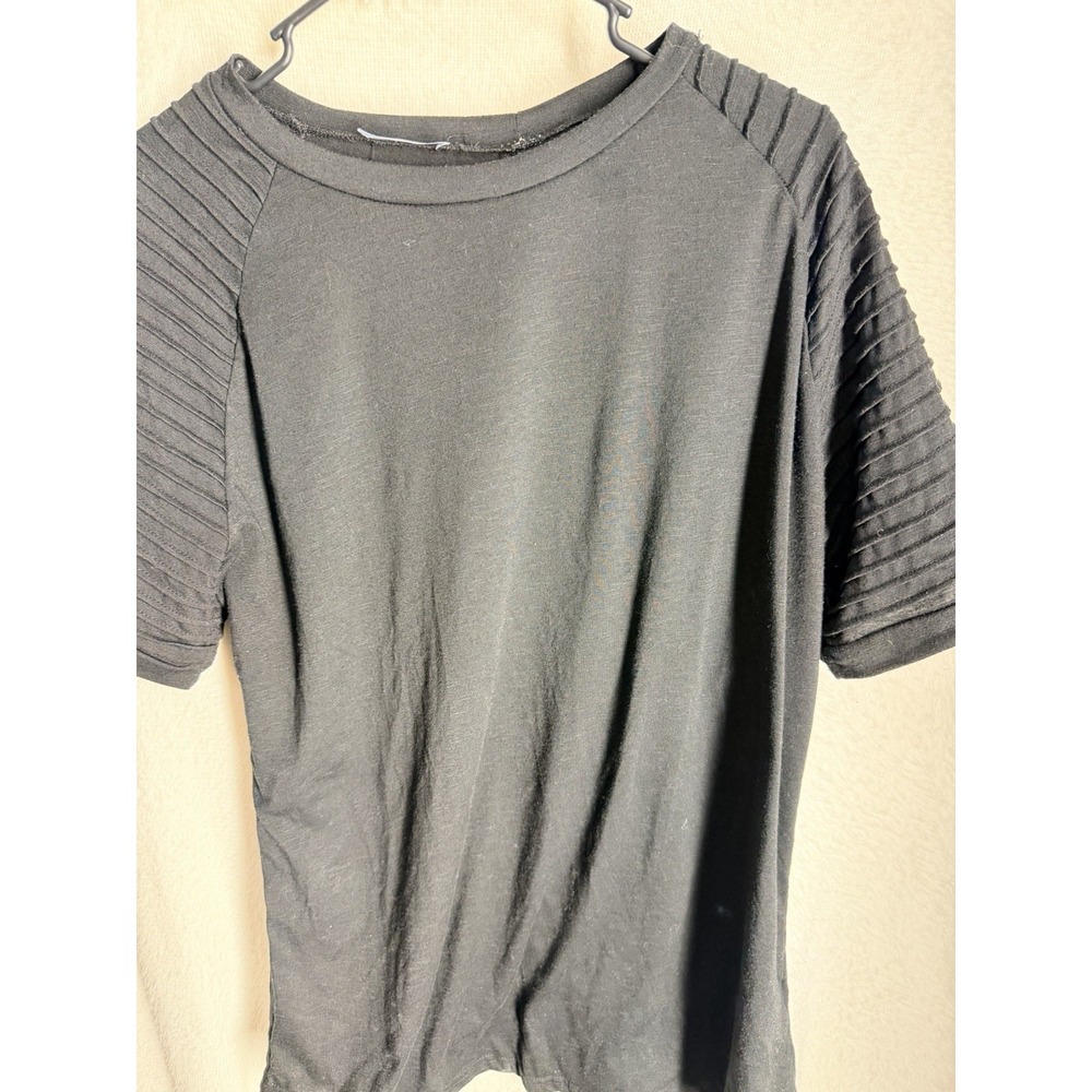 COOFANDY T-Shirt Mens L Black Moto Pleated Biker Short Sleeve Crew Neck Tee